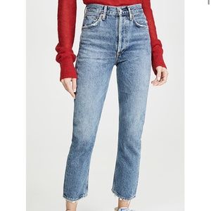 Agolde Riley High Rise Straight Crop Jeans in Frequency